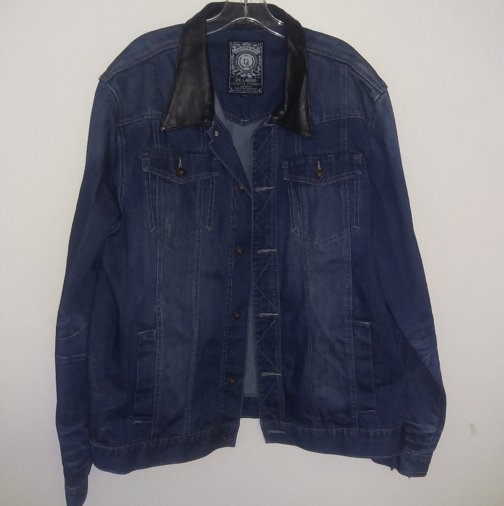 D-Lux Men's Denim Jacket Leather Collar